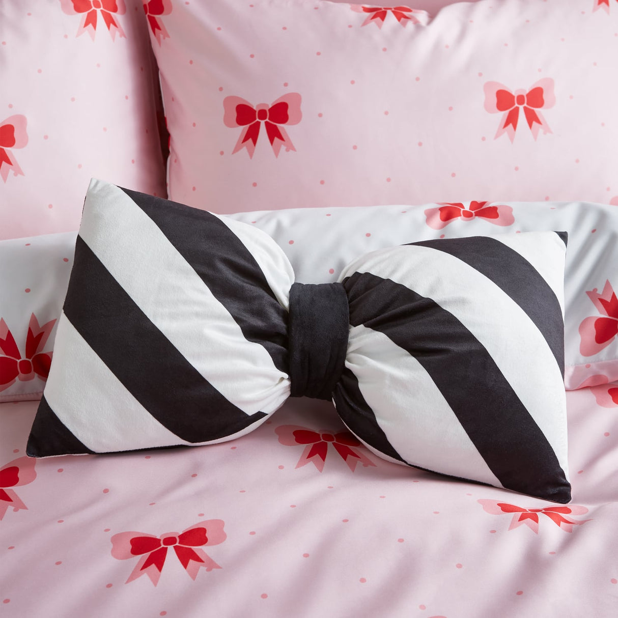 Sassy B Candy Stripe Bow 3D Filled Cushion