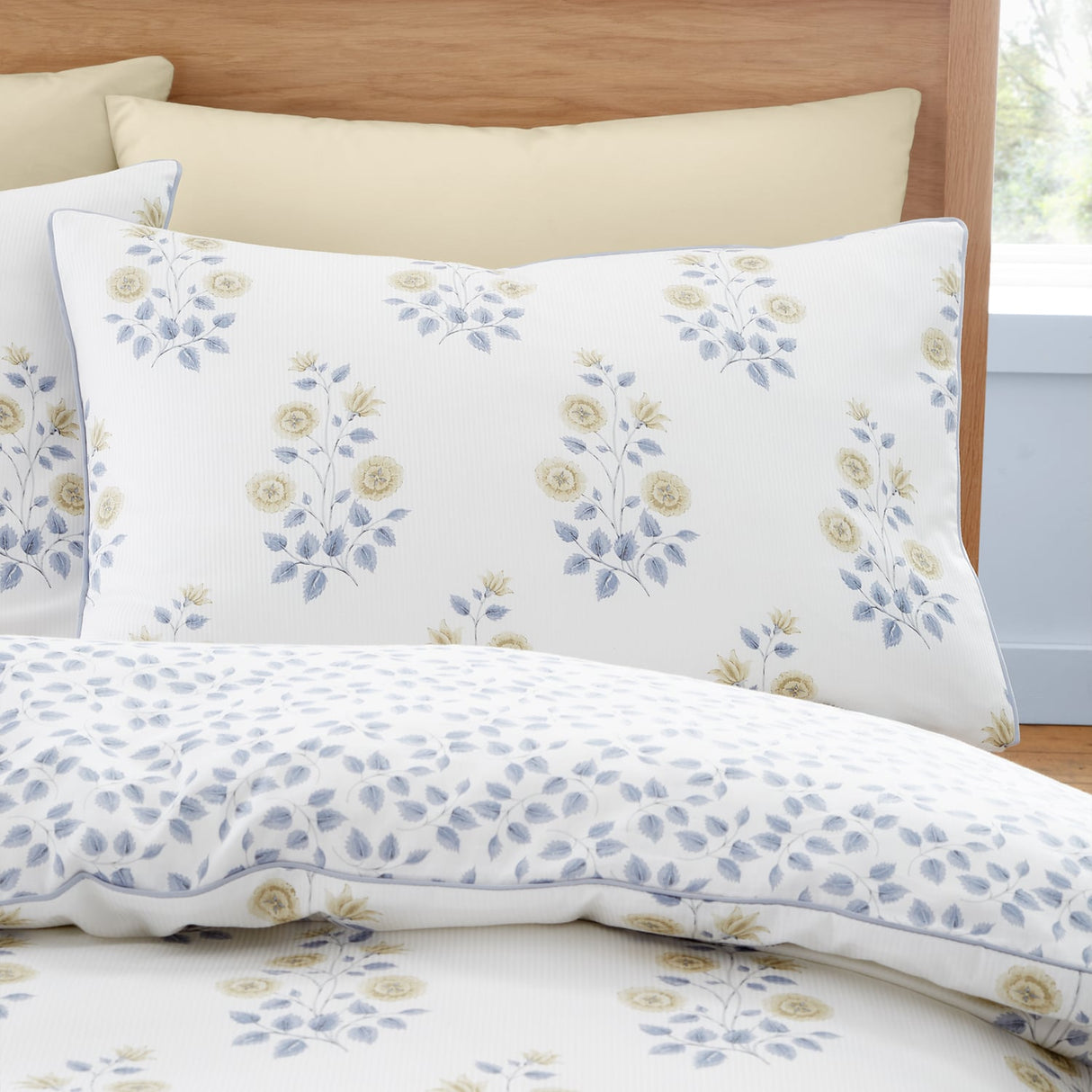Bianca Eloise Floral 230 Thread Count Cotton Satin Stripe Duvet Cover Set White - Eloise Floral Duvet Set