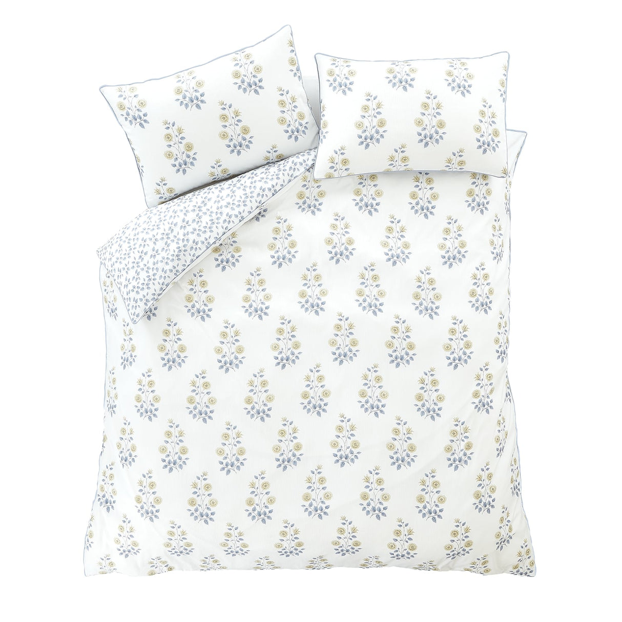 Bianca Eloise Floral 230 Thread Count Cotton Satin Stripe Duvet Cover Set White - Eloise Floral Duvet Set