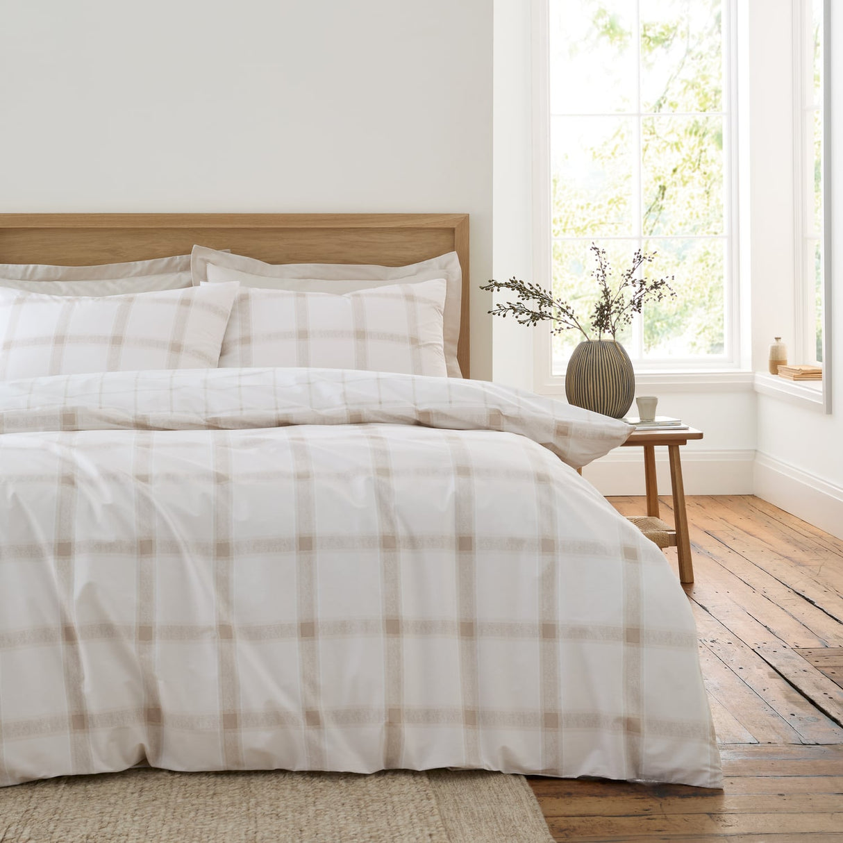 Bianca Oxton Check Cotton Duvet Cover Set - Natural - Oxton Check Duvet Set