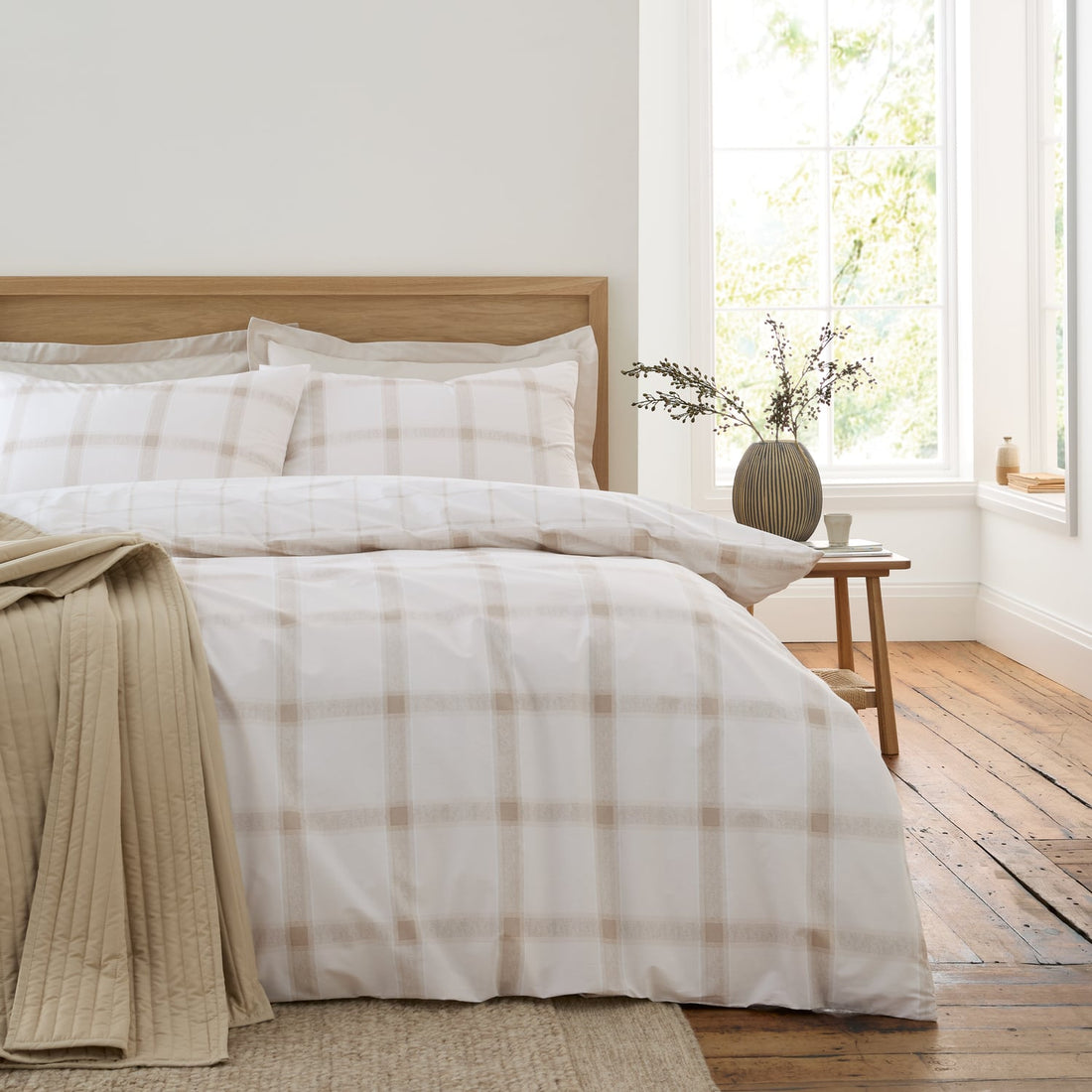 Bianca Oxton Check Cotton Duvet Cover Set - Natural