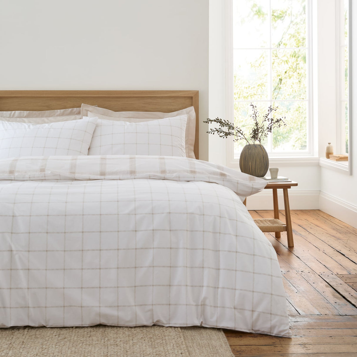 Bianca Oxton Check Cotton Duvet Cover Set - Natural - Oxton Check Duvet Set