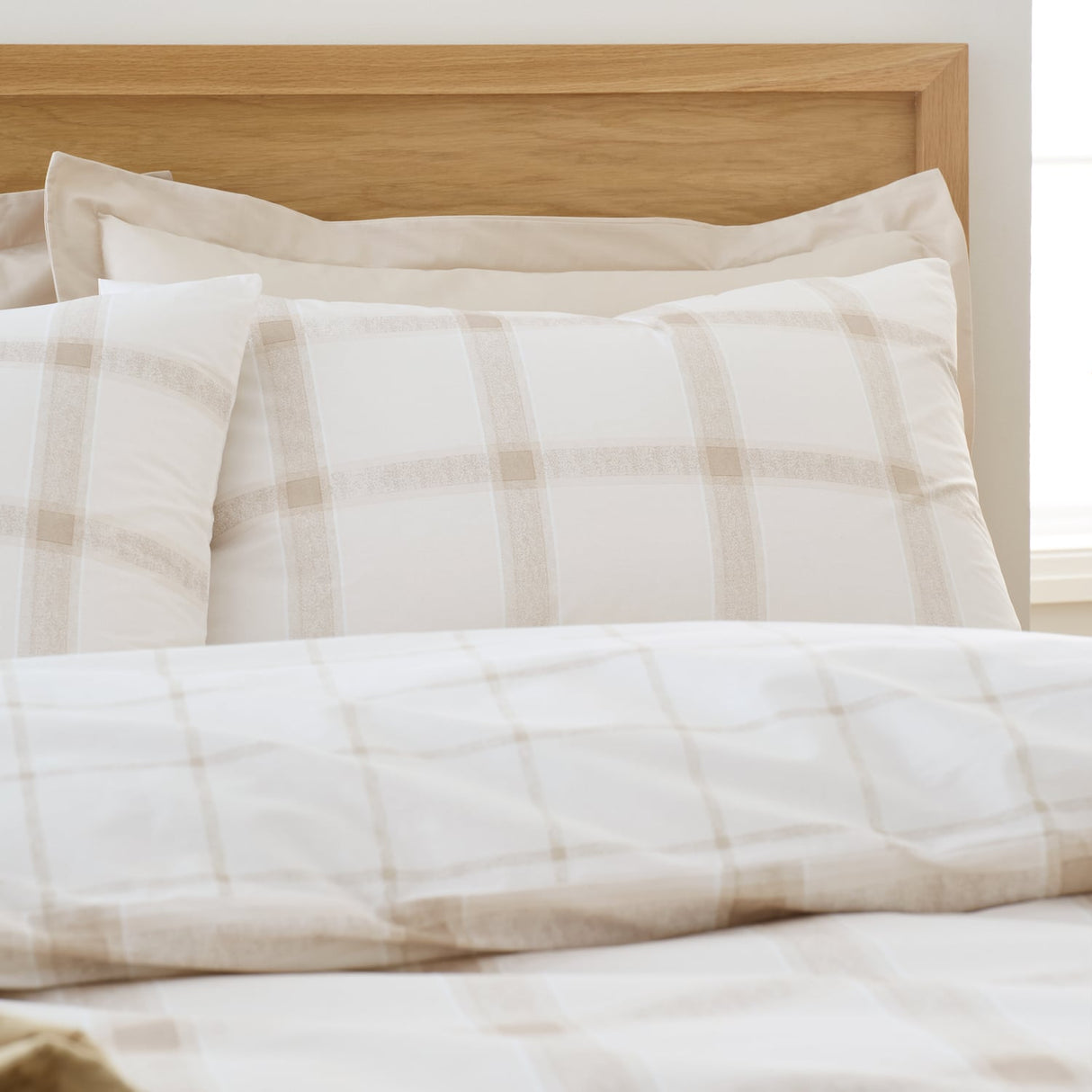 Bianca Oxton Check Cotton Duvet Cover Set - Natural - Oxton Check Duvet Set
