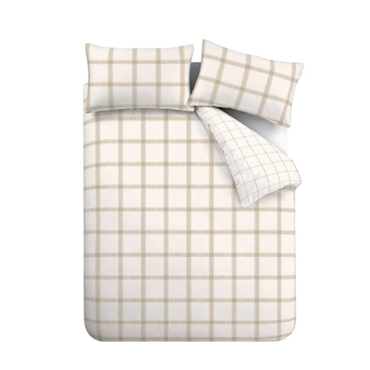 Bianca Oxton Check Cotton Duvet Cover Set - Natural - Oxton Check Duvet Set