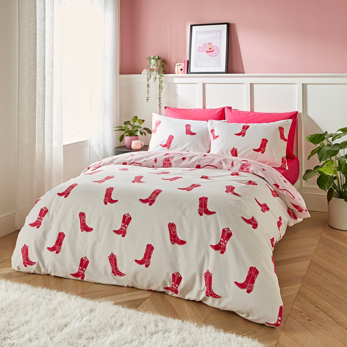Sassy B Cowgirl Boots Duvet Cover Set - Cowgirl Boots Duvet Set Pink