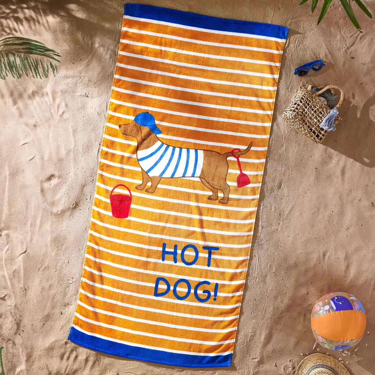 Catherine Lansfield Cotton Beach Towel 76cm x 160cm - Hot Dog Beach Towel