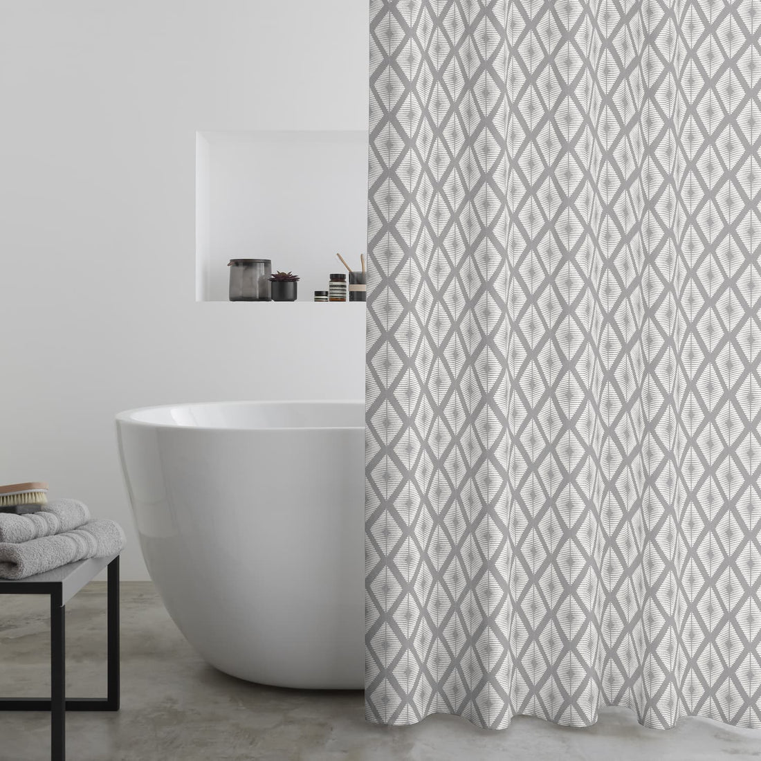Catherine Lansfield Aztec Diamond Silver Grey 180x180cm Shower Curtain