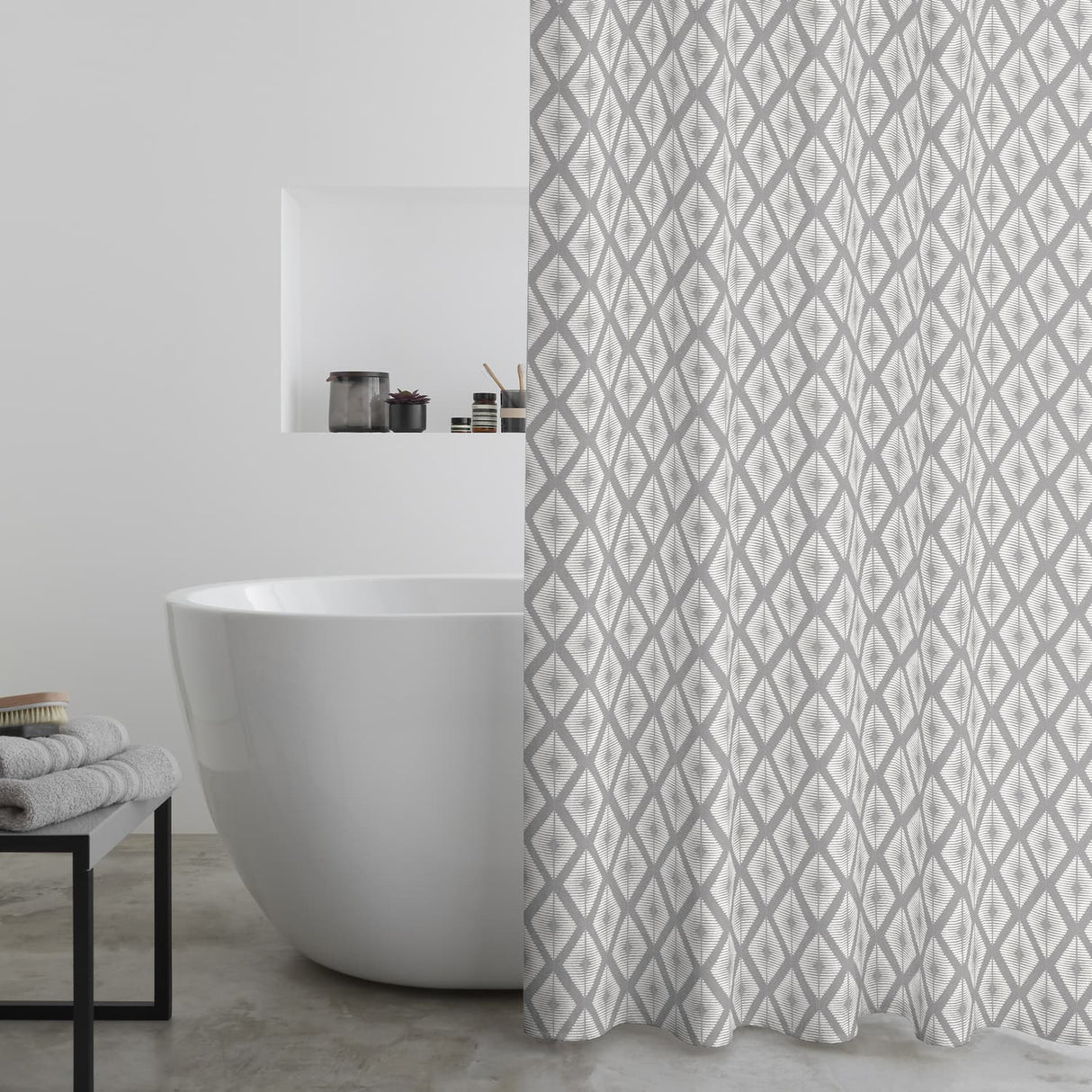 Catherine Lansfield Aztec Diamond Silver Grey 180x180cm Shower Curtain