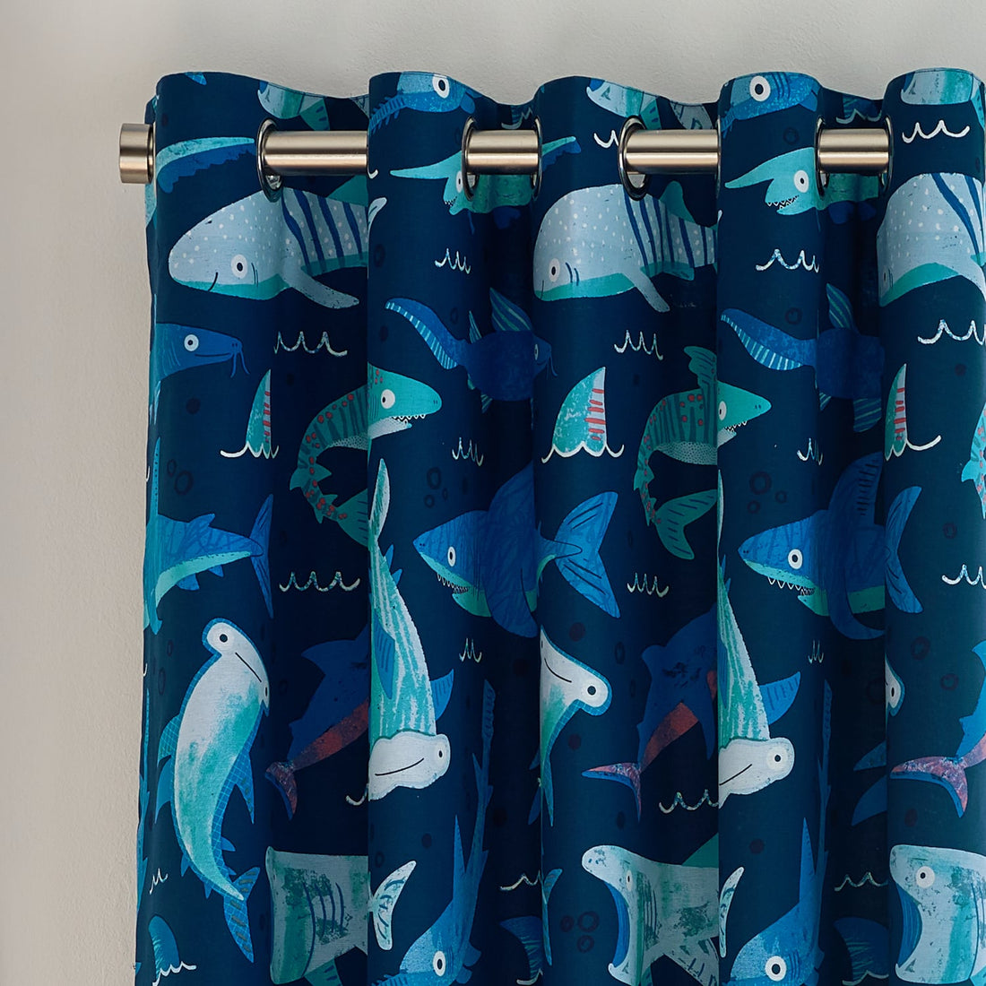Catherine Lansfield Jawsome Shark Kids Eyelet Curtains