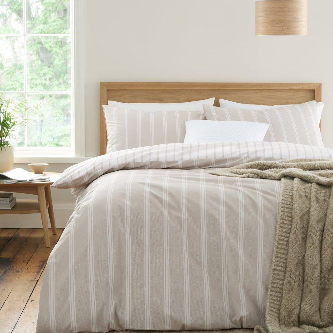 Bianca Ashford Stripe 200 Thread Count Reversible Natural 100% Cotton Duvet Cover Bedding Set