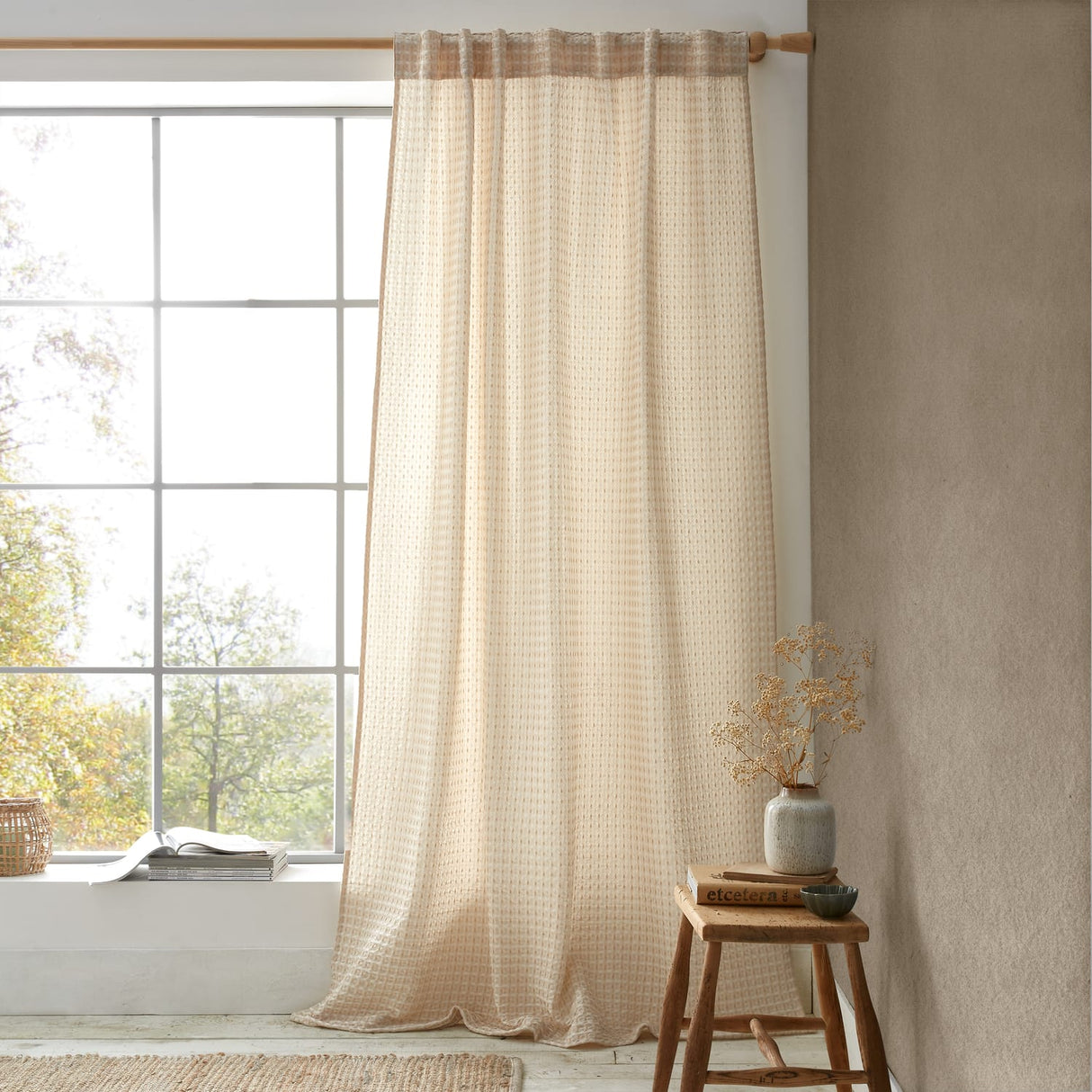 Pineapple Elephant Muscat Waffle Slot Top Voile Curtain Panel 140x183cm Light Filtering Textured - Muscat Waffle Voile Natural