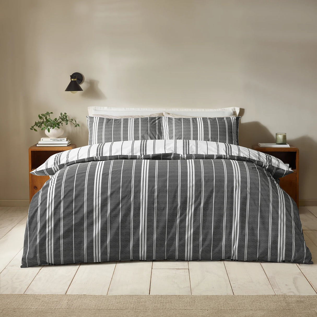 Catherine Lansfield Harbour Stripe Reversible Duvet Cover Set with Pillowcase
