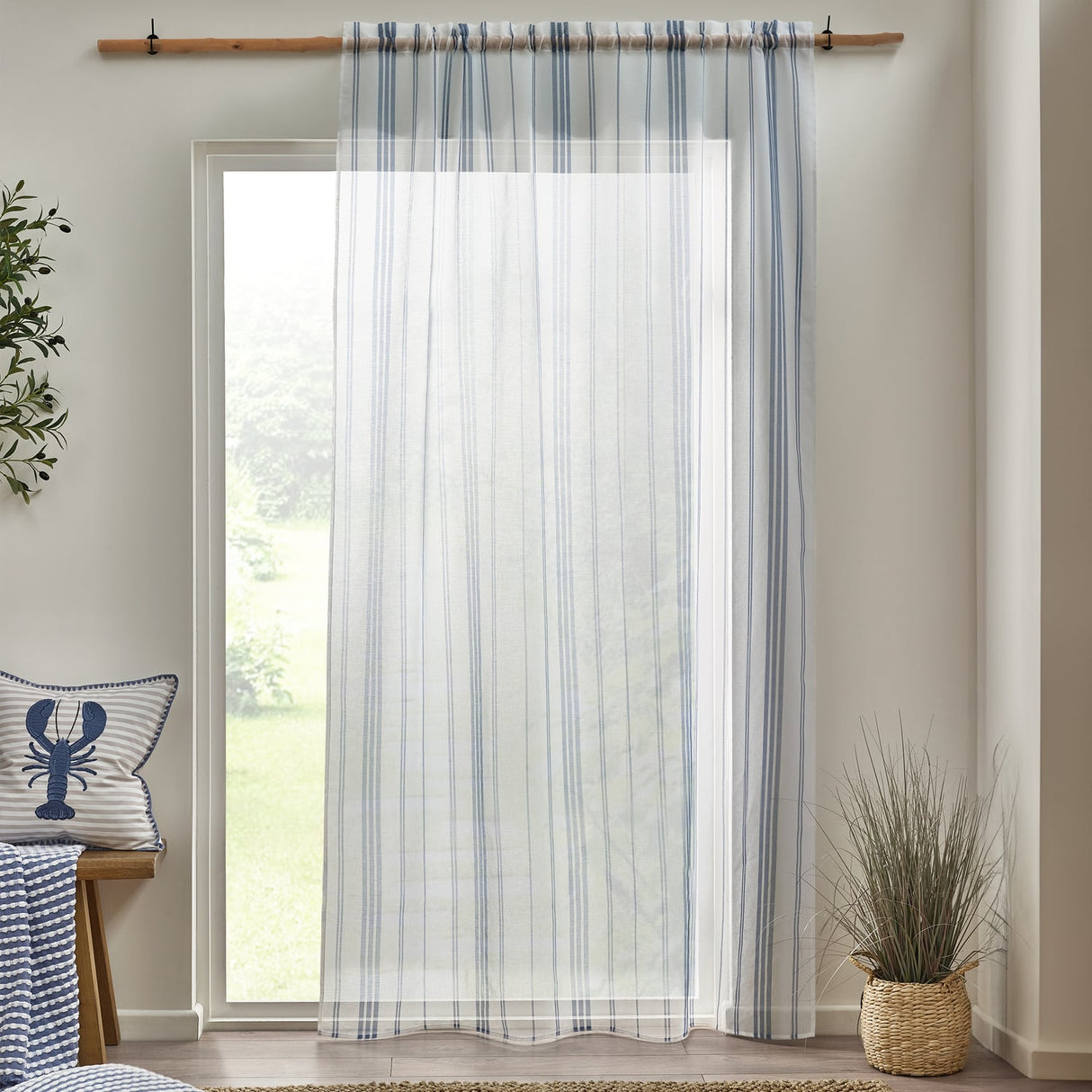 Catherine Lansfield Harbour Stripe Slot Top Voile Curtain Panel 140x122cm Light Filtering - White