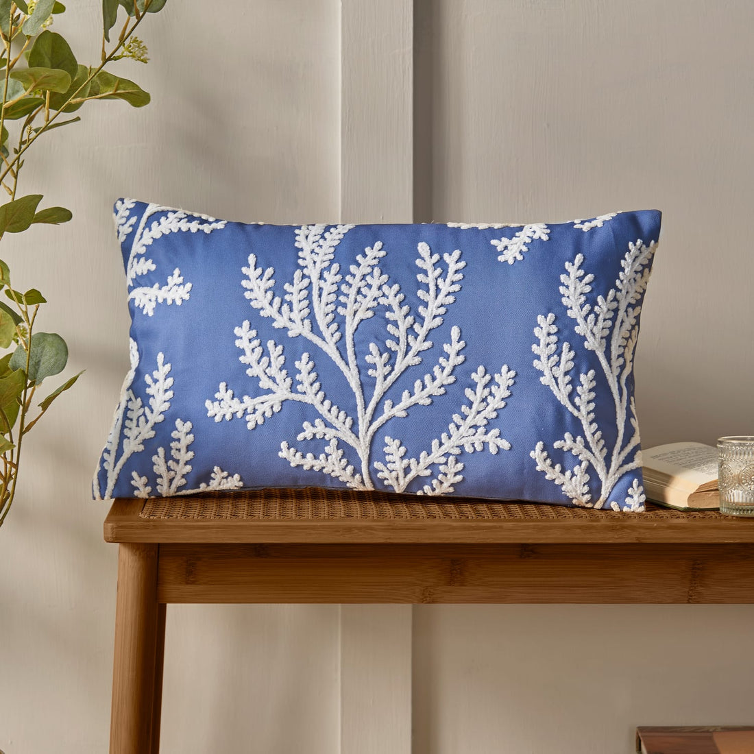 Catherine Lansfield Coral Leaf Embroidered Filled Cushion