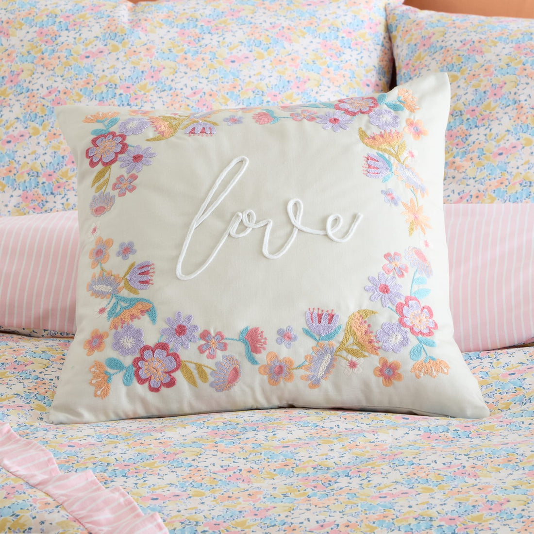 Catherine Lansfield Love Embroidered Filled Cushion