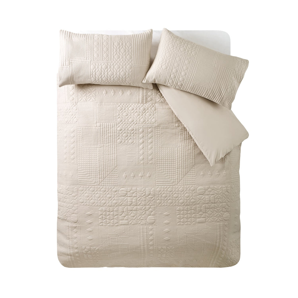 Catherine Lansfield Folkstone Geo Duvet Cover Set - Folkstone Geo Duvet Set Natural