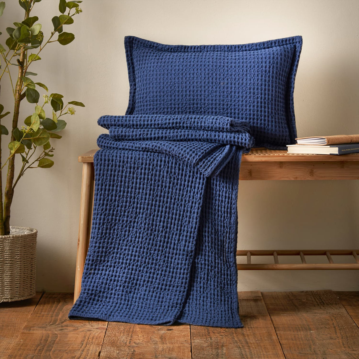 Pineapple Elephant Jaipur Grey Chunky Waffle Cotton 30x50cm Filled Cushion - Navy Blue - Jaipur Waffle Navy Group