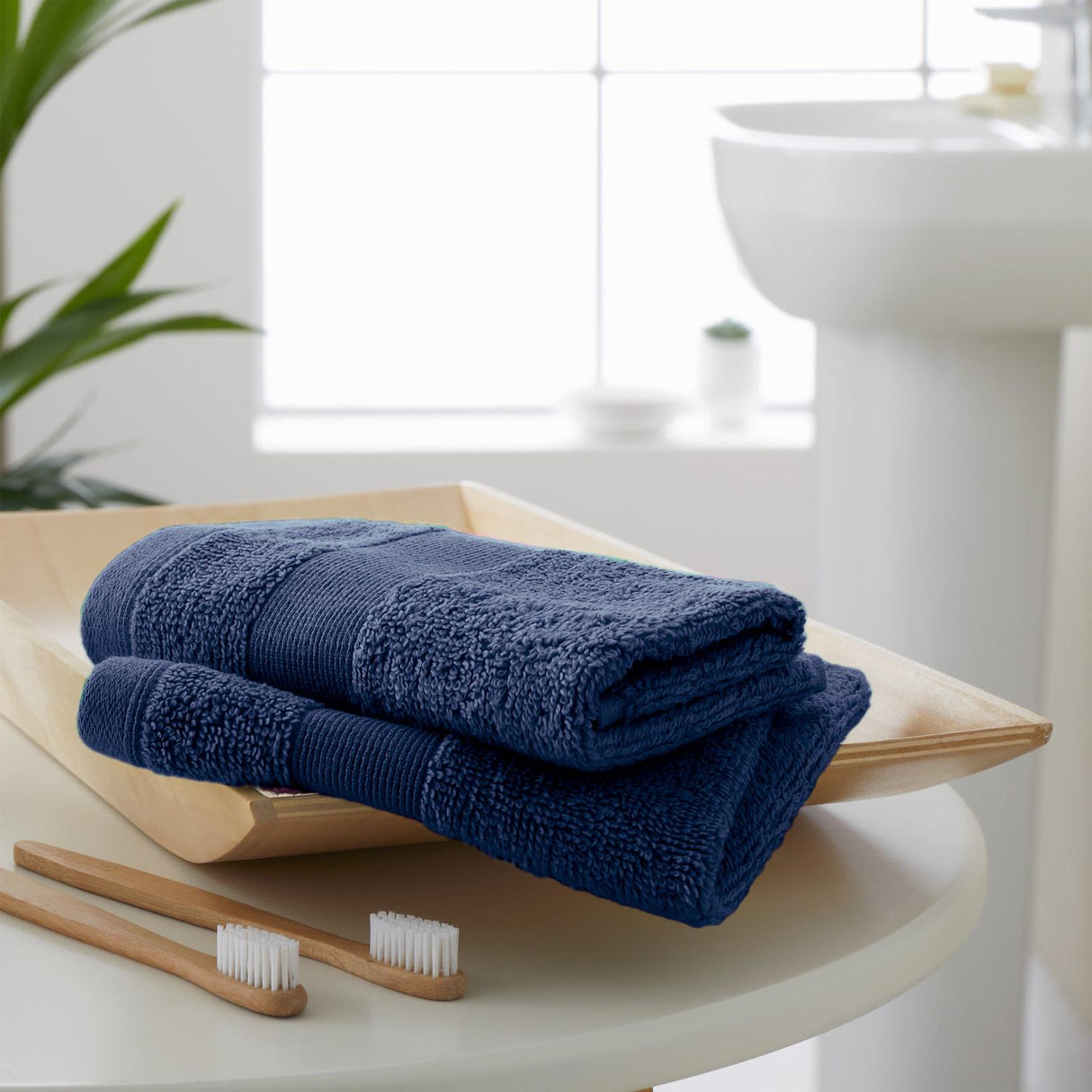 Catherine Lansfield Anti-Bacterial Face Cloth Towel Pair - Navy