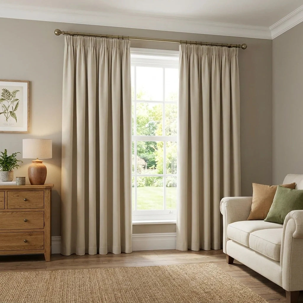 Cream Chenille Thermal Blackout Pencil Pleat Curtains