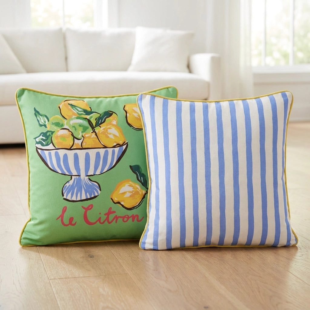 Lemon Fruit Bowl 100% Cotton Outdoor Filled Cushion / Cover 17" x 17" 5