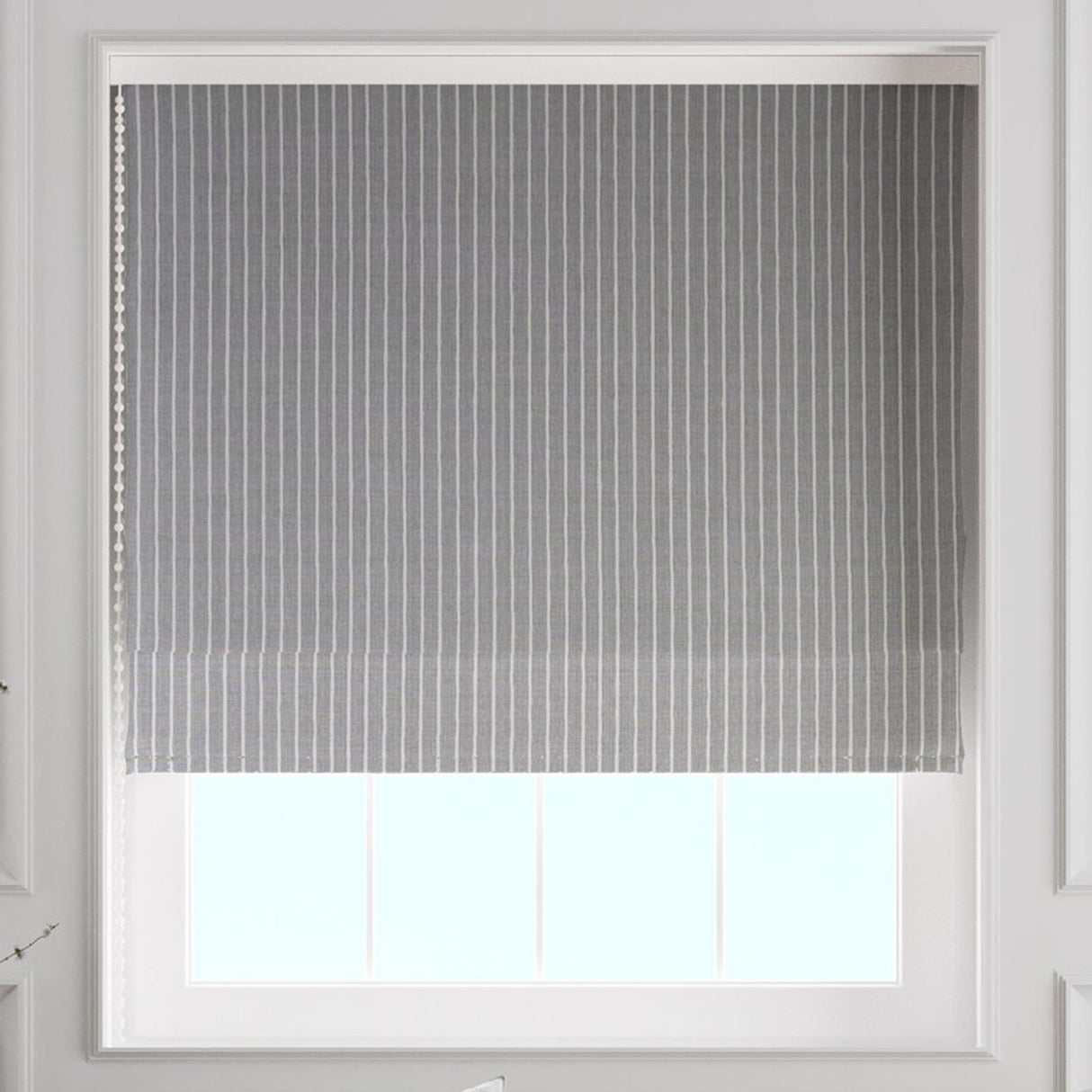 Pencil Stripe Dove Made To Measure Roman Blind by Style Furnishings
