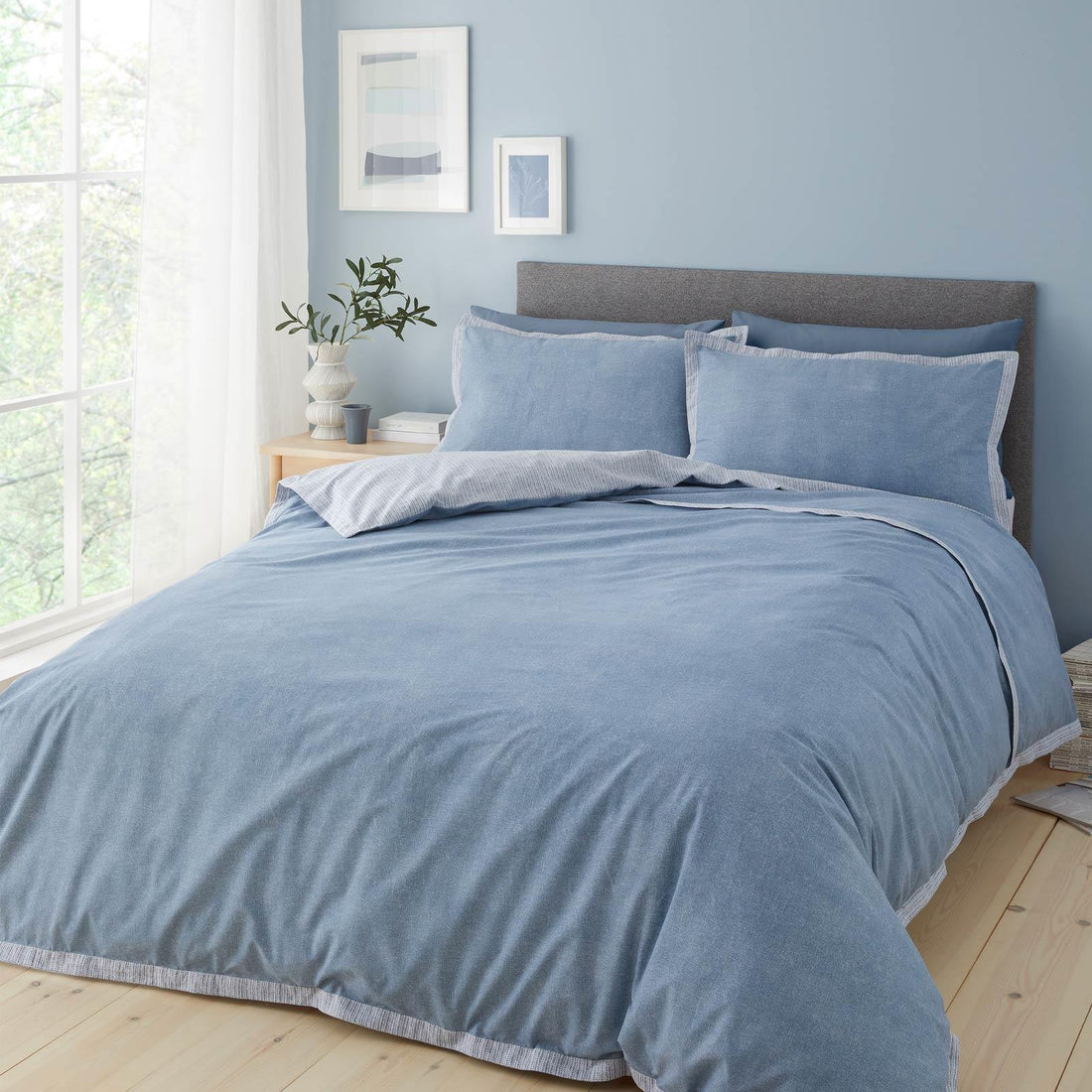 Catherine Lansfield Oslo Textured Trim Duvet Cover Set - Denim