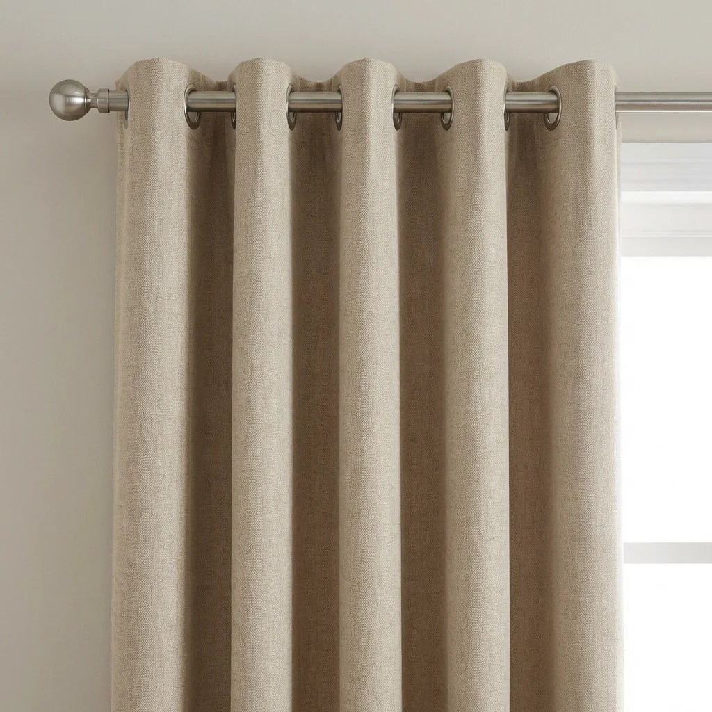 Blackout Linen Look Eyelet Curtains - Beige image 2