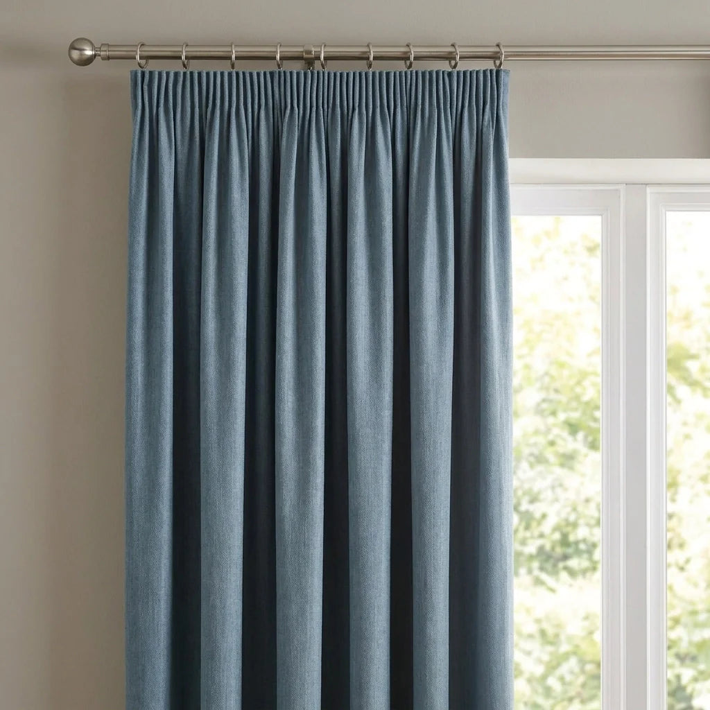 Dijon Blackout Thermal Tape Top Pencil Pleat Curtains - Light Blue image 2