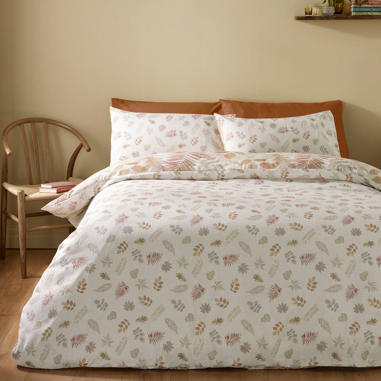 Catherine Lansfield Autumn Leaves Duvet Cover Set - Natural - Autumn Leaves Duvet Set