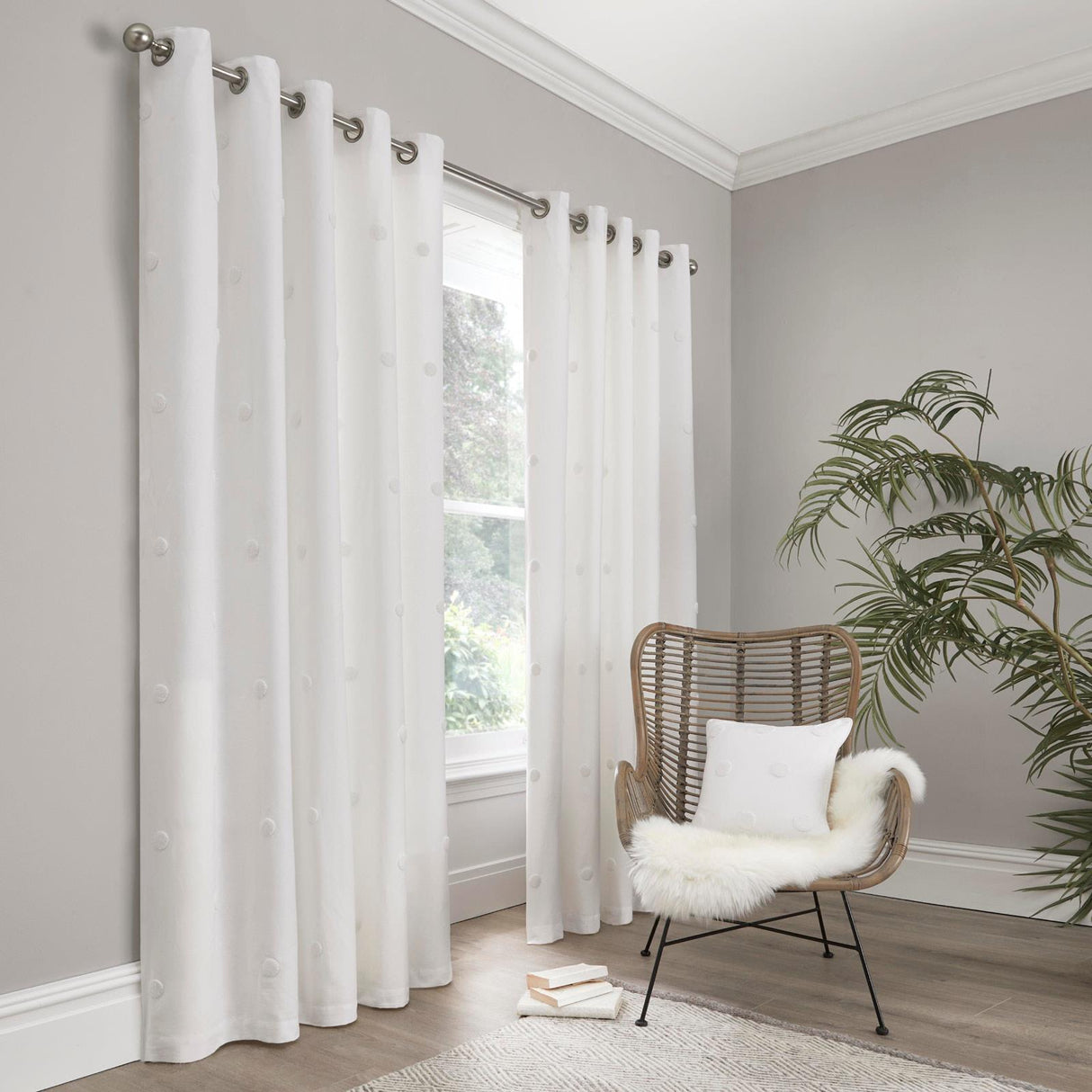 Zara Tufted Eyelet Curtains White by Fusion