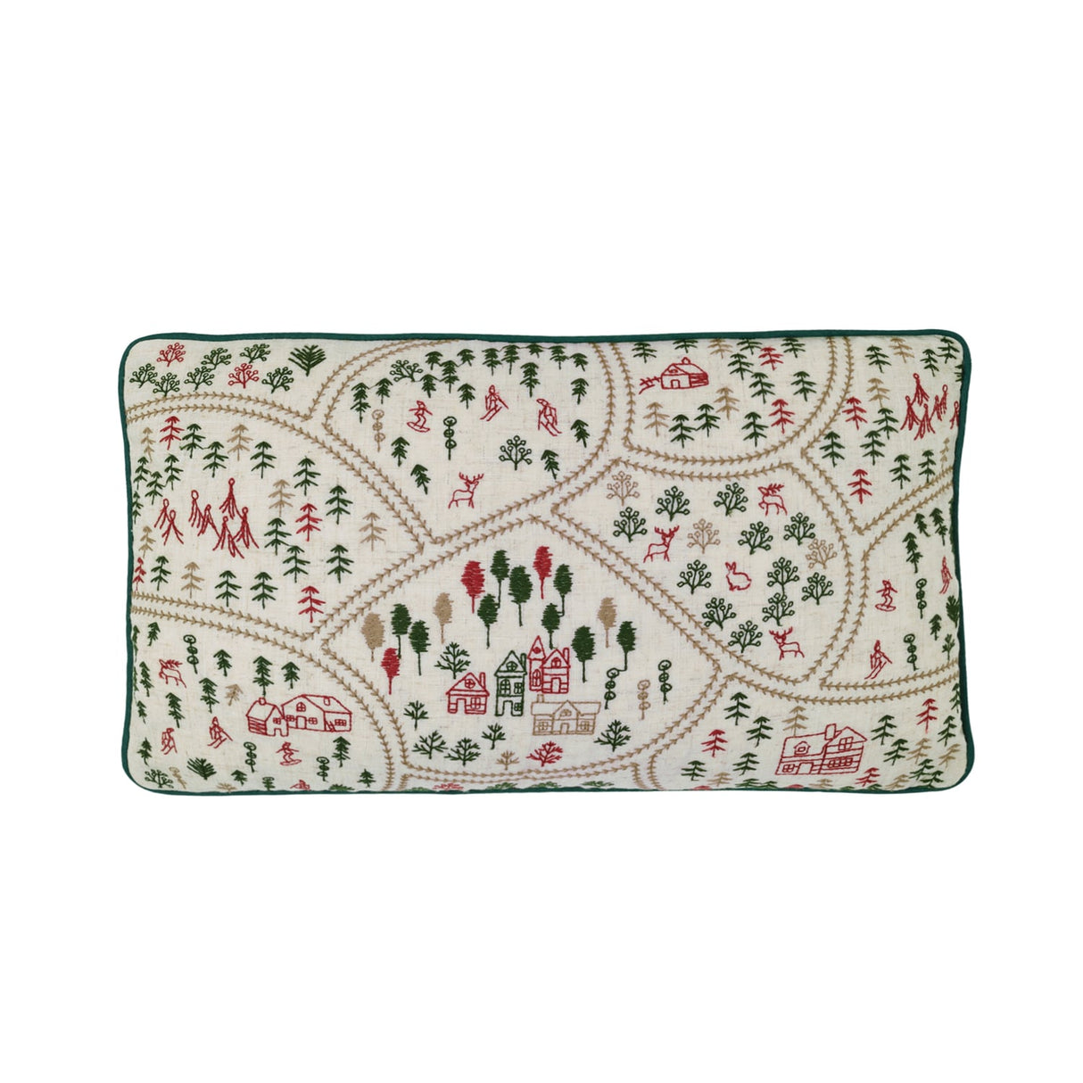 Catherine Lansfield Christmas Ski Village Filled Cushion 12" x 20 - Natural - Christmas Ski Village Cushion