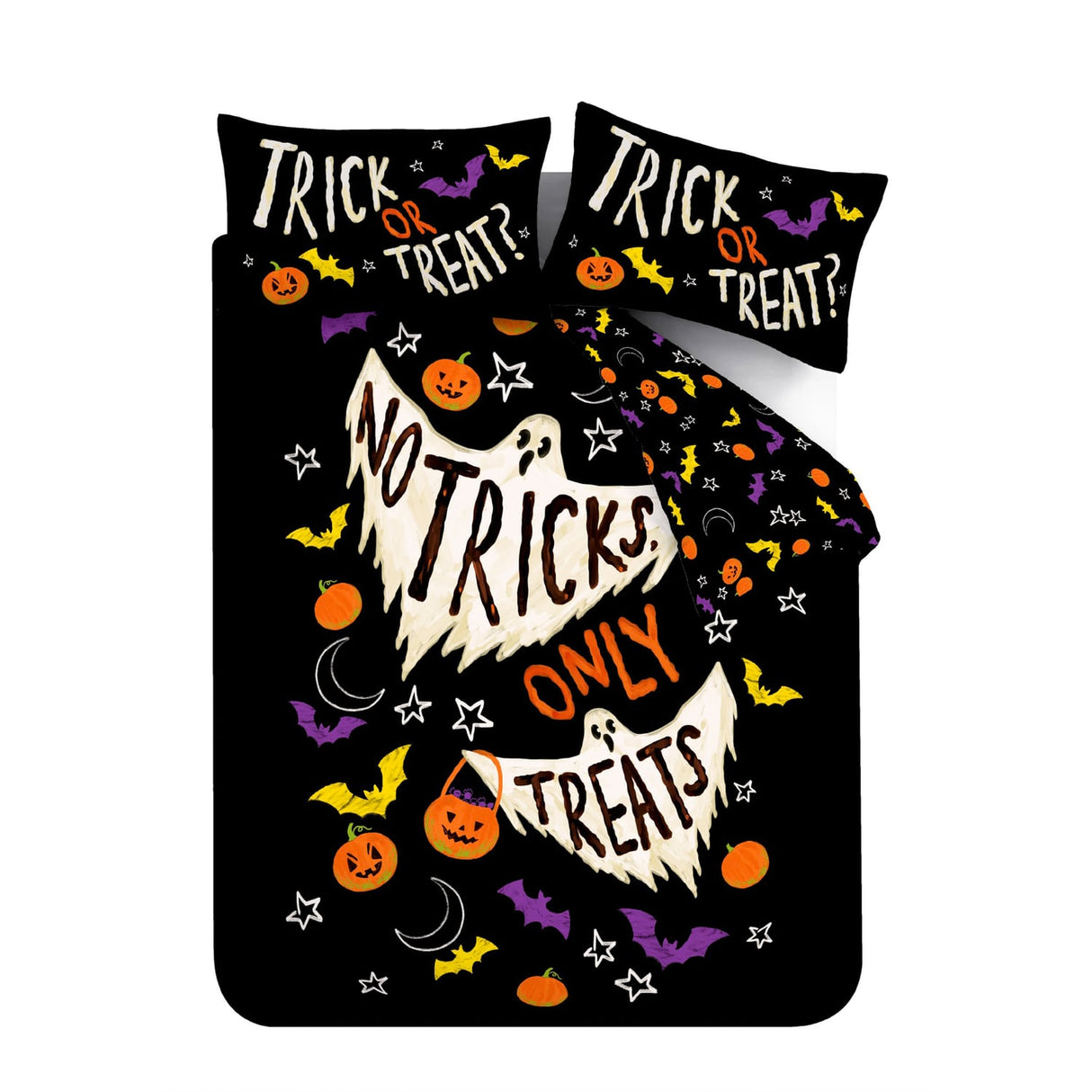 Catherine Lansfield Trick Or Treat Halloween Duvet Cover Set - Black - Halloween Trick Or Treat Duvet Set