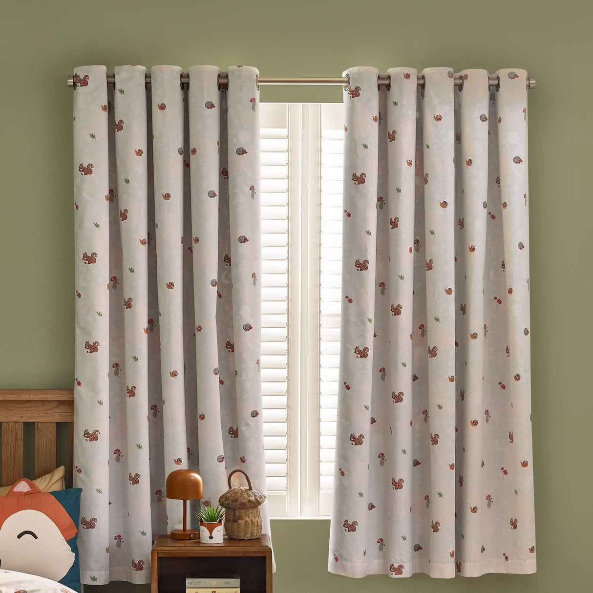 Catherine Lansfield Fox and Woodland Friends Eyelet Curtains Polycotton - Green - Fox And Woodland Friends Curtains