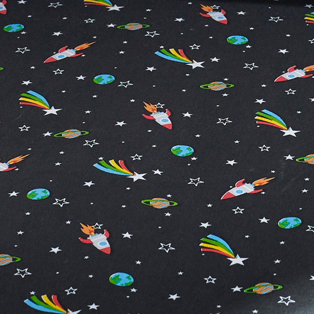 Catherine Lansfield Rainbow Rockets 25cm Deep Fitted Sheet - Black - Rainbow Rockets Fitted Sheet