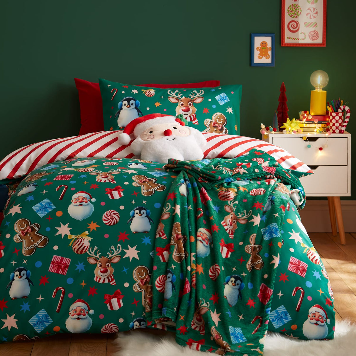 Catherine Lansfield Christmas Icons Festive Duvet Cover Set - Green