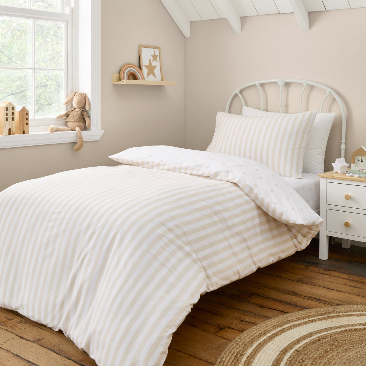 Bianca Fine Linens Mini Star & Stripes Duvet Cover Set - Mini Stars And Stripes Duvet Set Natural