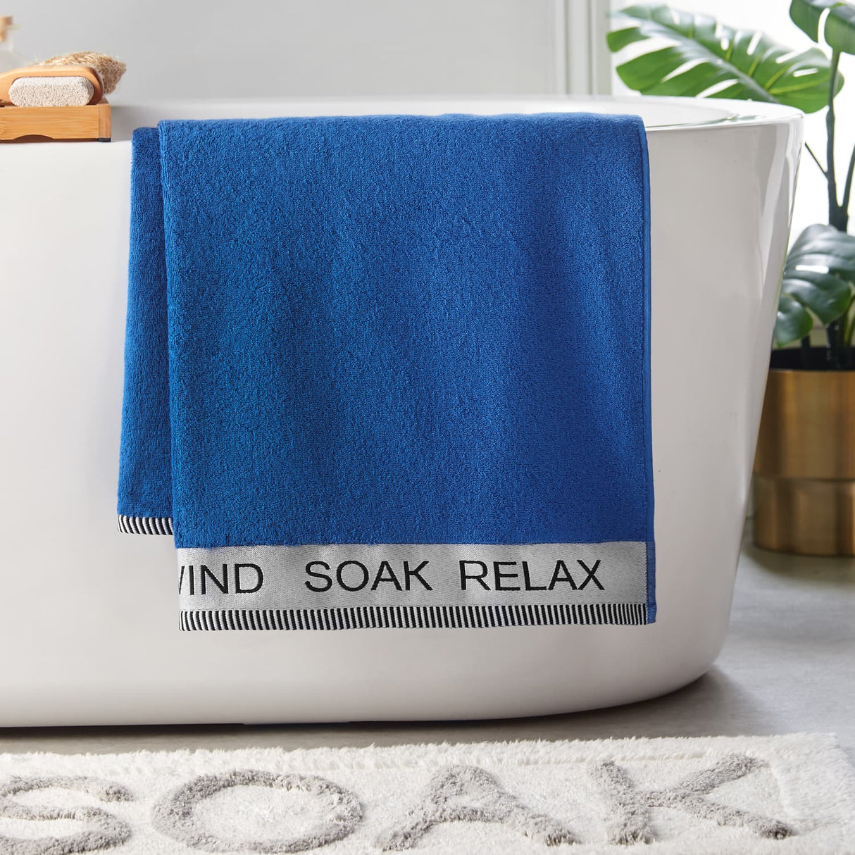 Catherine Lansfield Relax And Unwind Black 400 GSM Cotton Towel - Cobalt Blue