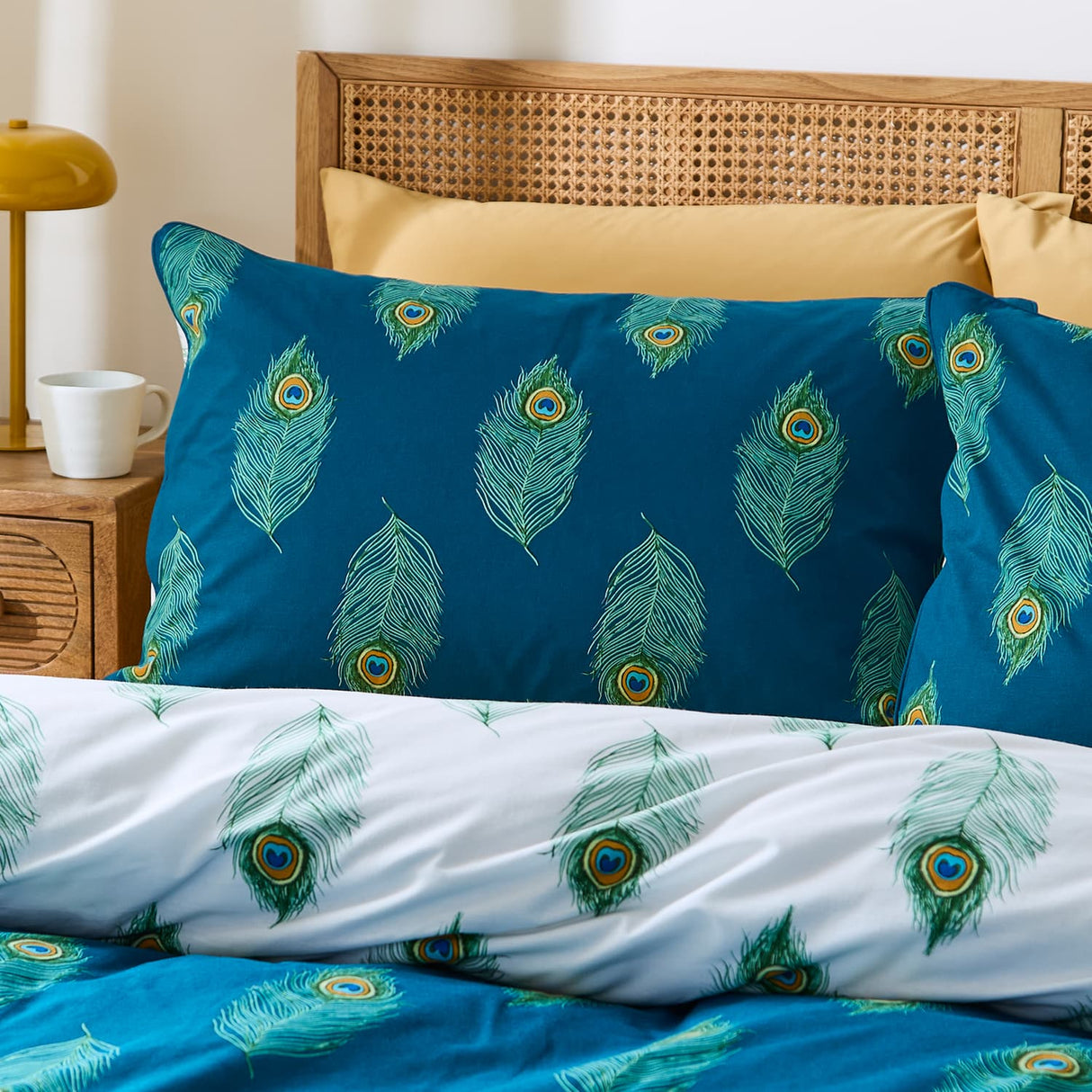 Their Nibs Peacock Feather Cotton Duvet Cover Set - Teal Green - Peacock Feather Duvet Set
