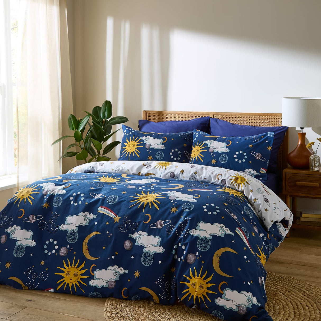 Their Nibs Disco Space Cotton Duvet Cover Set - Navy Blue