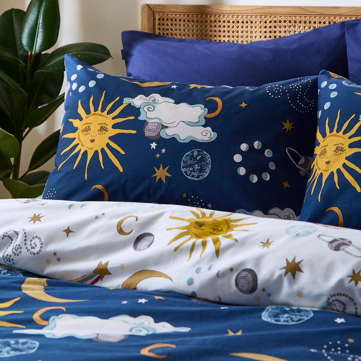Their Nibs Disco Space Cotton Duvet Cover Set - Navy Blue - Disco Space Duvet Set