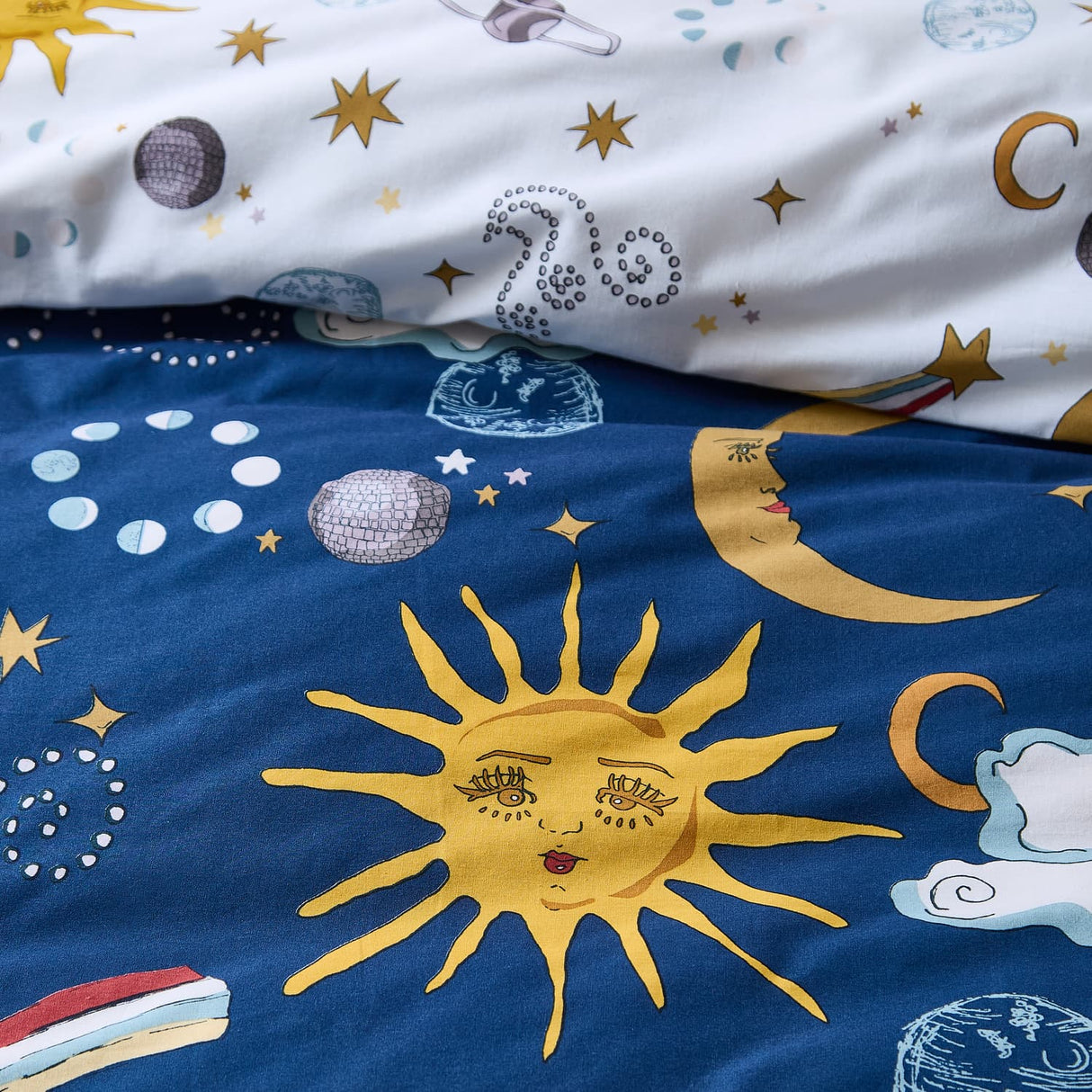 Their Nibs Disco Space Cotton Duvet Cover Set - Navy Blue - Disco Space Duvet Set