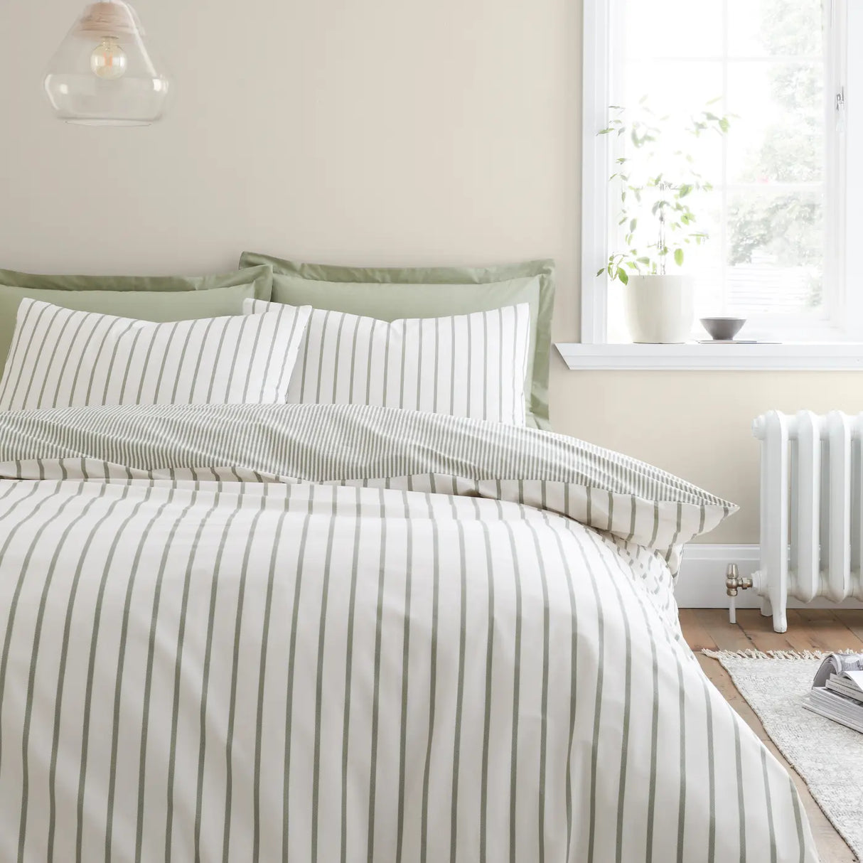 Bianca Hampton Stripe 200 Thread Count Cotton Reversible Duvet Cover Set - Green image 8