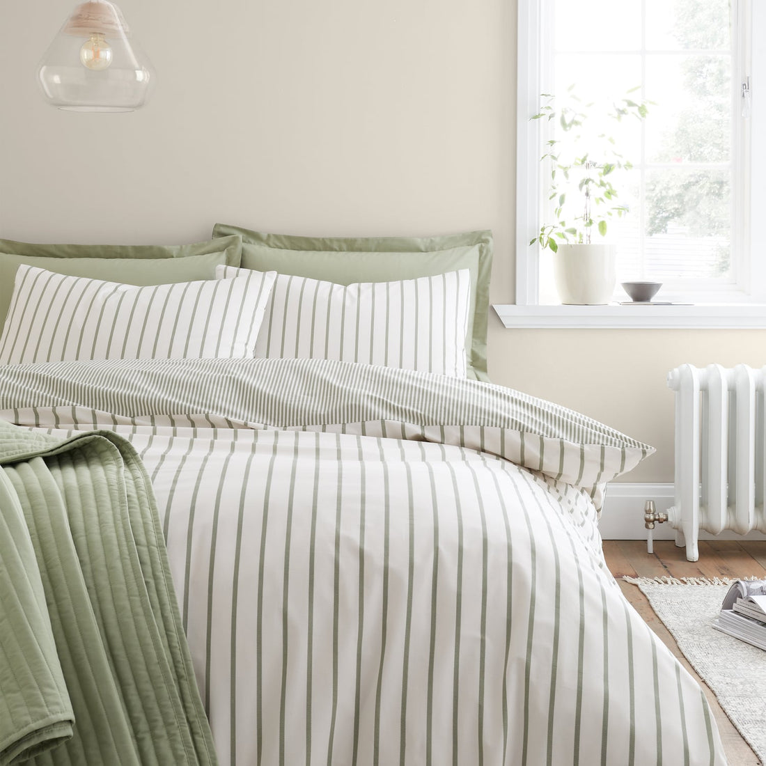 Bianca Fine Linens Hampton Stripe Green 100% Cotton Duvet Cover Bedding Set
