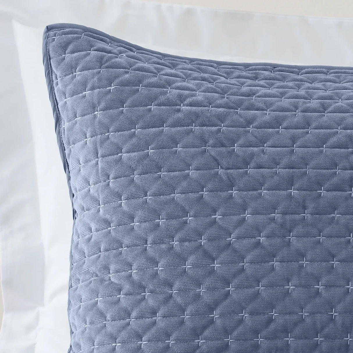 Bianca Attica Velvet Embroidered Blue Pillow Sham Pair 2