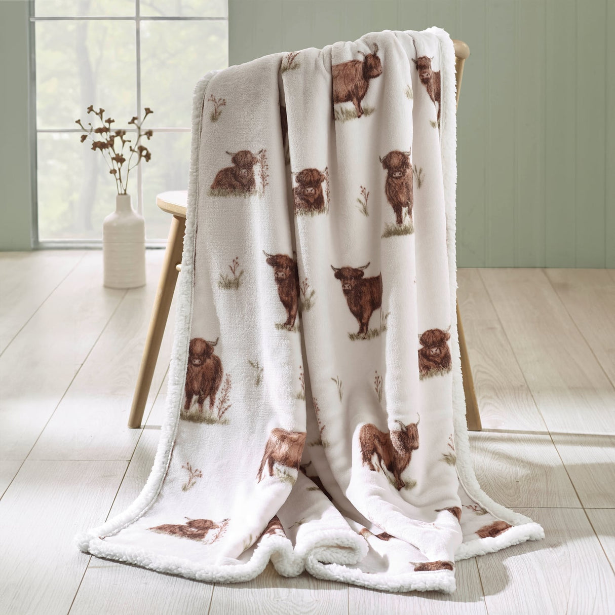 Catherine Lansfield Angus Highland Cow Throw - Natural - Angus Highland Cow Throw