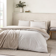 Catherine Lansfield Oxford Pinstripe Natural Duvet Cover Bedding Set