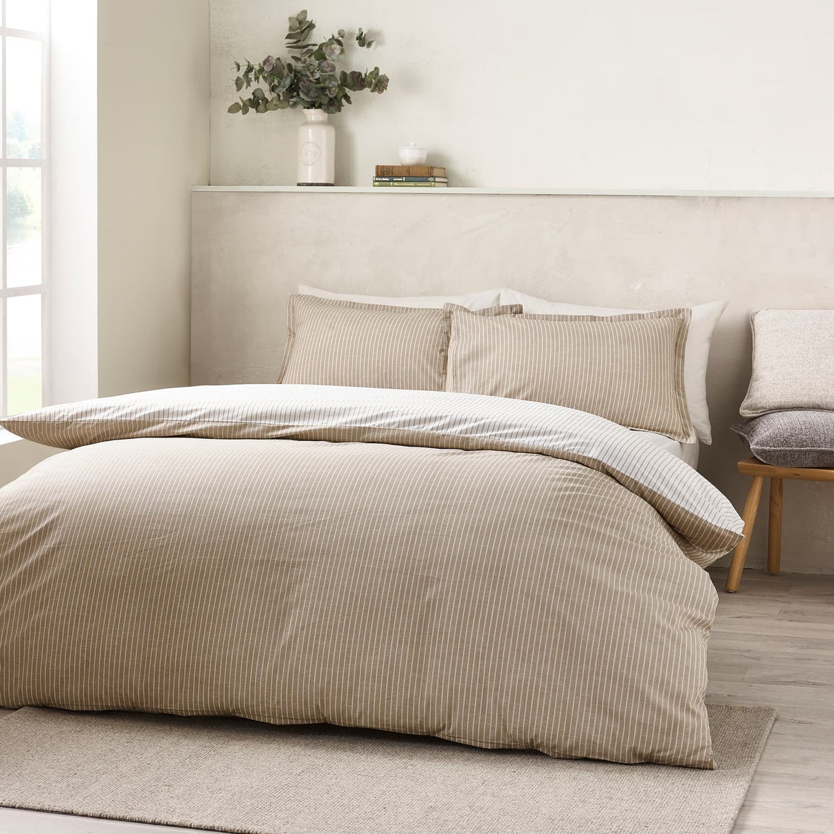 Catherine Lansfield Oxford Pinstripe Duvet Cover Set - Oxford Pinstripe Natural Duvet Set