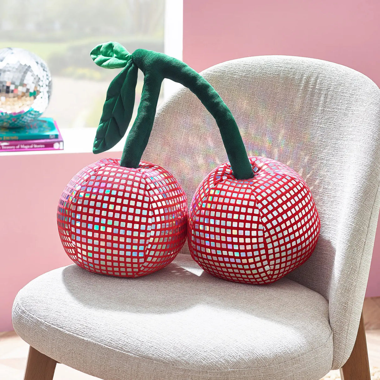 Catherine Lansfield Disco Cherries Filled Cushion 20cm x 25cm