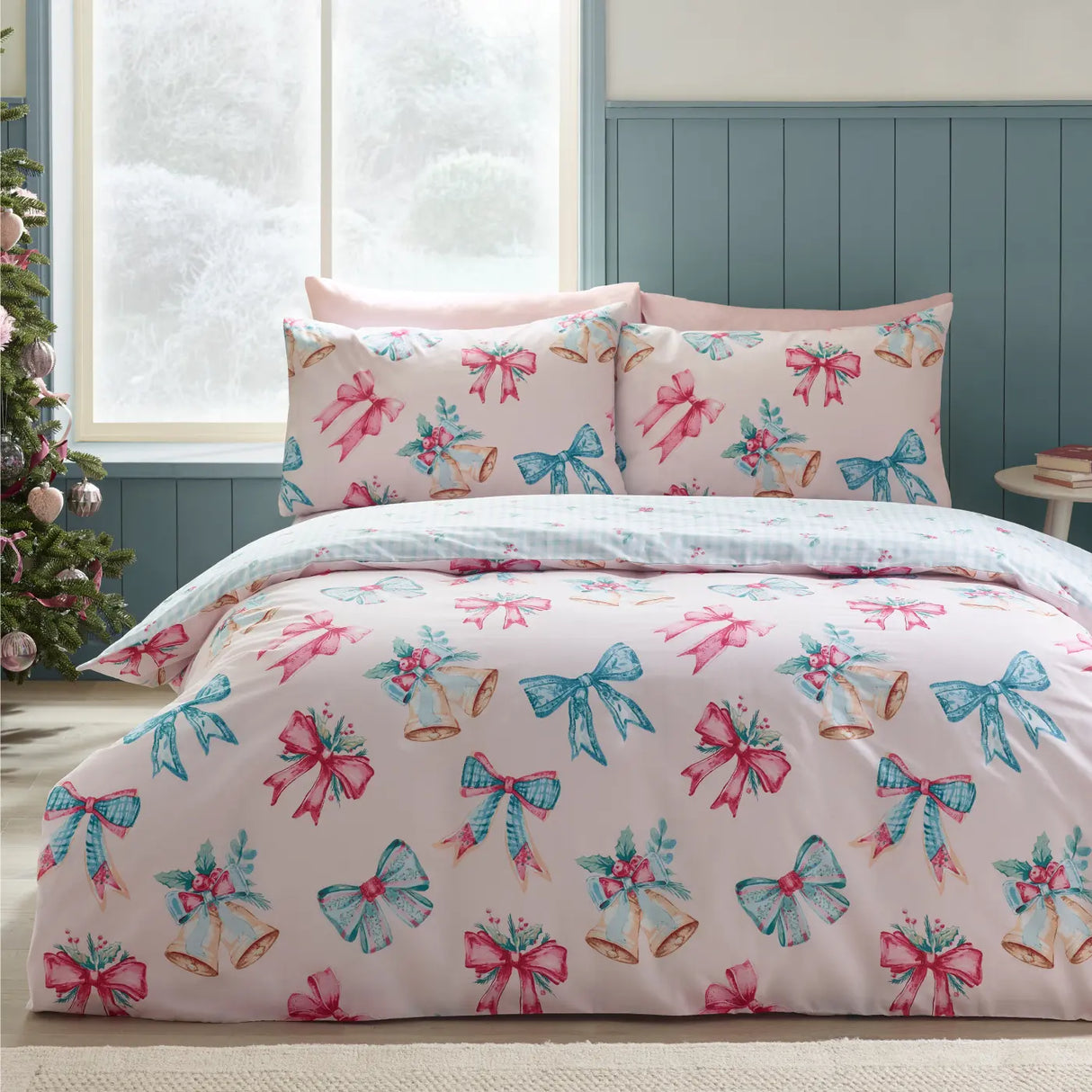 Christmas Bows and Bells Duvet Cover by Catherine Lansfield