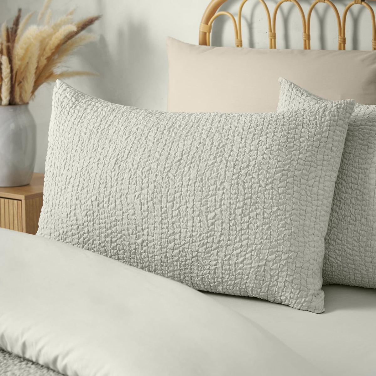 Catherine Lansfield Crinkle Seersucker Duvet Cover Set - Crinkle Seersucker Green Duvet Set